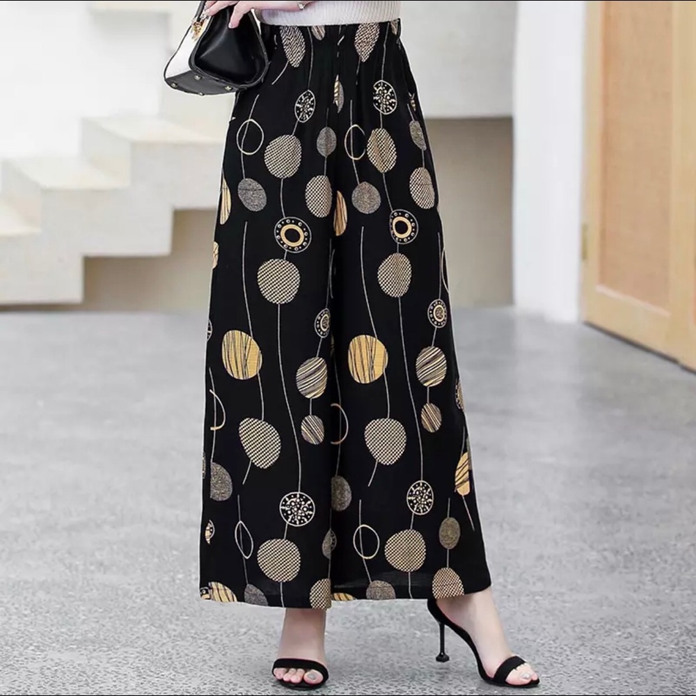 Women high waist wide leg printed floral culotte pants trouser plus size